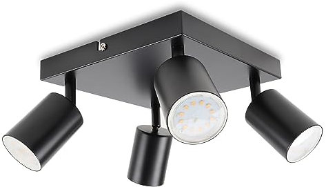 da LIGHT LED Deckenlampe 4-flammig, Dreh und Schwenkbar Deckenstrahler Spotleuchte Wandspot 21CM, GU10 (ohne Leuchenmittel) Retro/Vintage Deckenleuchte 230V Schwarz für Wohnzimmer Schlafzimmer Küchen