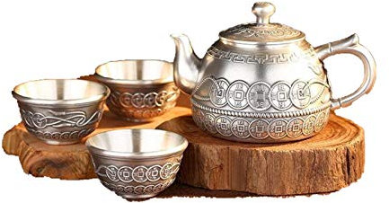 Juego de café de Tetera de Plata de Plata de Ley 999 para el hogar, Juego de Tazas de té Antiguas para el hogar, café, Agua, Vasos para Adultos