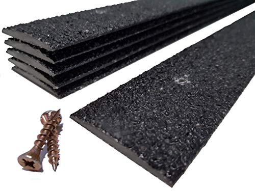 GreenTec 5pk 400mm Black GRP Anti-Slip Decking Strips | 3mm thick, 50mm wide pre-drilled GRP strips for decking, steps and ramps, with fixings included for outdoor grip.