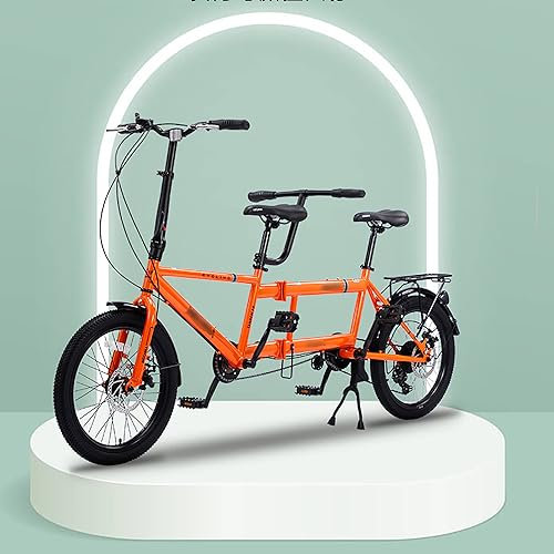 Klappbares Tandemfahrrad, 20-Zoll-Klapp-City-Tandemfahrräder, Beach-Cruiser-Fahrrad für Erwachsene mit einstellbaren 7 Gängen, 2-Sitzer, Universal-Scheibenbremse, Paar-Entertainment-Reisefahrräder