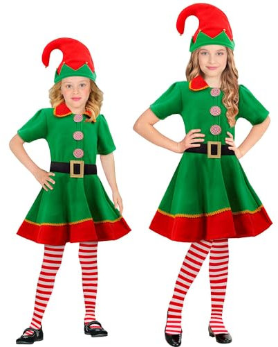 W WIDMANN MILANO Party Fashion - Kinderkostüm Elf, Kleid, Santas kleiner Helfer, Kobold, Wichtel, Fee, Weihnachtskostüm