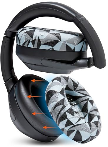WC SweatZ XM4 - Patented Protective Earpad Sweat Covers for Sony WH1000XM4 by WC | Silicone Ear Covers for Sony WH-1000XM4 Headphones | Sweatproof & Easily Washable | Geo Grey