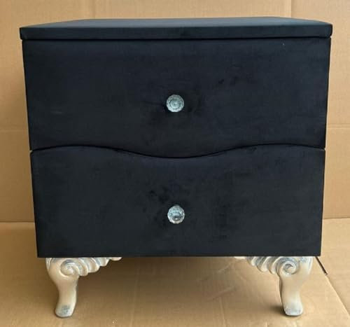 Casa Padrino Barock Nachtkommode mit 2 Schubladen Schwarz/Silber - Barockstil Nachttisch - Barock Möbel - Schlafzimmer Möbel im Barockstil - Edel & Prunkvoll
