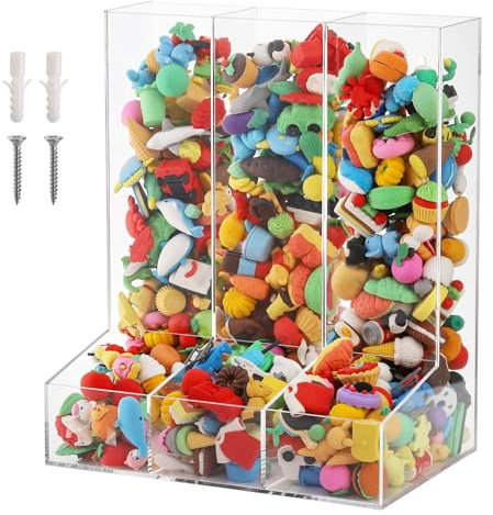ZEAYEA Acrylic Wall Toy Dispenser, Hanging Organizer and Storage Bin for Playroom, Triple Divided Clear Holder for Blocks, Cars, Trains, Balls, Darts, Snacks