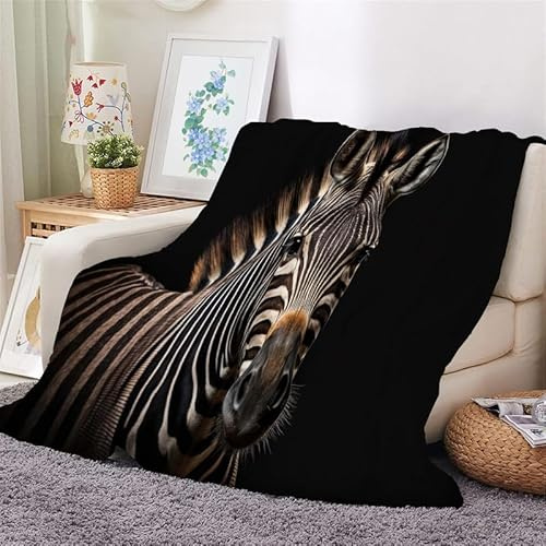 Kuscheldecke Flauschig Decke 180x220 Wildes Zebra Warm Flanell Fleecedecke Schwarz für Sofa und Bett, Gemütlich Weich Wohndecke als Tagesdecke Sofadecke Kniedecke