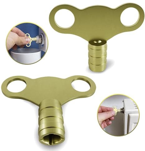 Llave universal de latón macizo para purga de radiador, paquete de 2, llave de radiador de 5 mm para ventilación y purga de radiadores, fácil de usar, llave de purga de fontanería de radiador