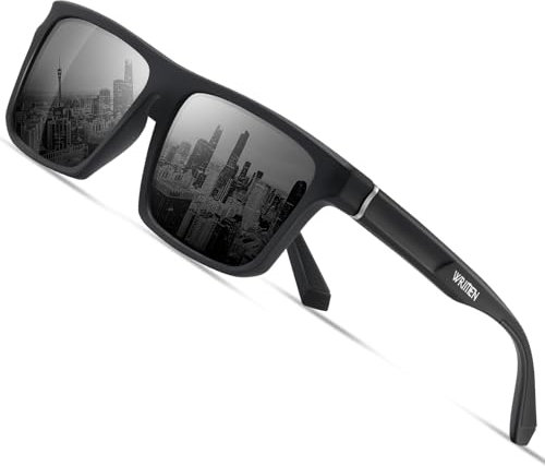 Wrimen Polarisiert-Sonnenbrille-Herren-Damen-Sonnenbrillen-UV400 Unisex Schwarz Polarisierte Brille Metallrahmen Retro Klassisch für Angeln Trekking Radfahren