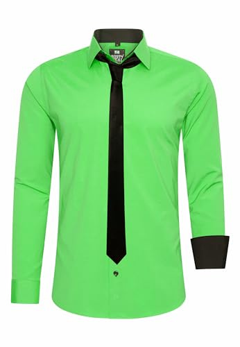 Rusty Neal Herren-Hemd Premium Slim Fit Langarm Stretch Kontrast Hemd mit Krawatte Business-Hemden Outfit Freizeithemd Set 44_99