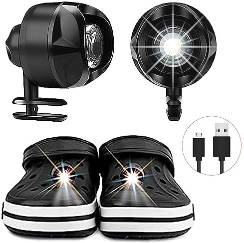 Headlights for Croc, Rechargable Croc Lights for Shoes 2Pcs, Waterproof Shoes Lights Charms for Camping, Walking, Dog Walking, 3 Light Modes Croc Headlight for Kids Adults, Plastic