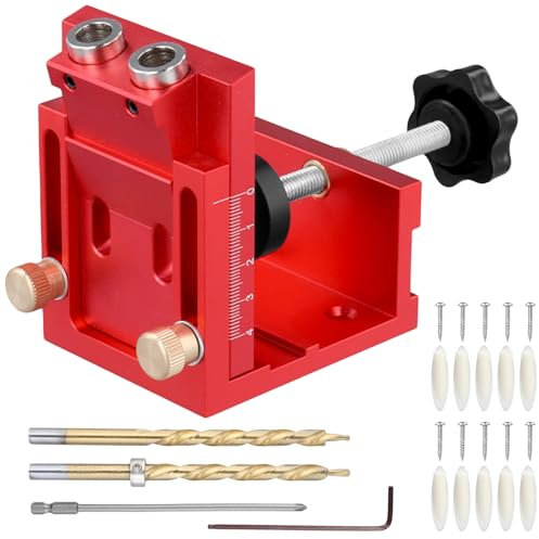 QWORK® Pocket Hole Jig Kit, 15° Angle Drill Guide Dowel Jig with 2 HSS Drill Bits, Carpentry Hole Positioner Tools