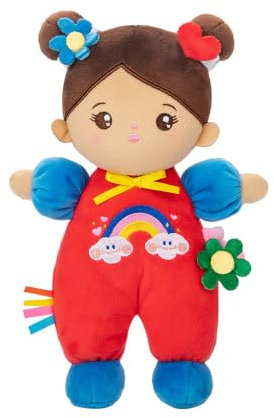 OUOZZZ Baby Puppe, Weiche Stoffpuppe mit Kleidung, Bräunen Latino Mini-Puppe Kuschelpuppe für Kinder ab 3 Monaten - Baby Geschenk zur Geburt Mädchen Jungen, 25cm