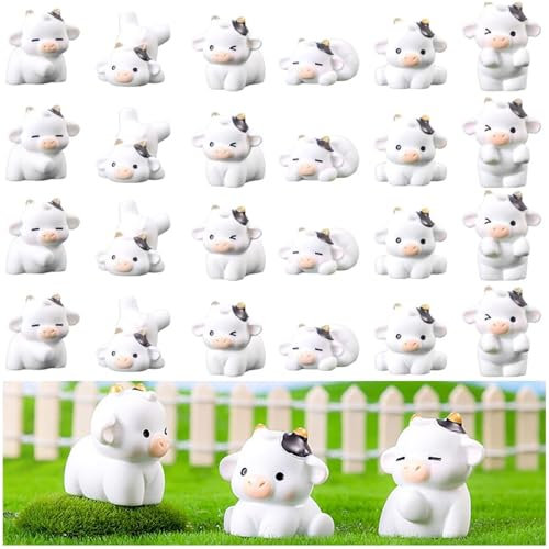 Select Zone 24 Stück Tierfiguren Set Niedliche Kuh Mini Figuren Tier Miniatur Deko Tiere Figuren für Miniatur Garten, Puppenhaus, Mooslandschaft, Heimdekoration (Milchkuh)