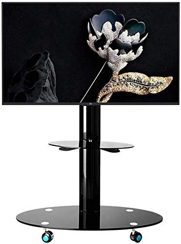 TV Rack Furniture Mobile TV Stand with Double Tempered Glass TV Stand for 32-65 Inch LCD, Tilt Adjustment TV Rack Full Motion