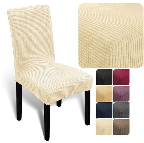 Melody stühle esszimmer Stuhl-hussen Stuhl hussen Stuhlüberzug weich aus elastischem Material, Universalgröße für Esszimmer- und Schwingstühle (Champagner, 4er-Pack)