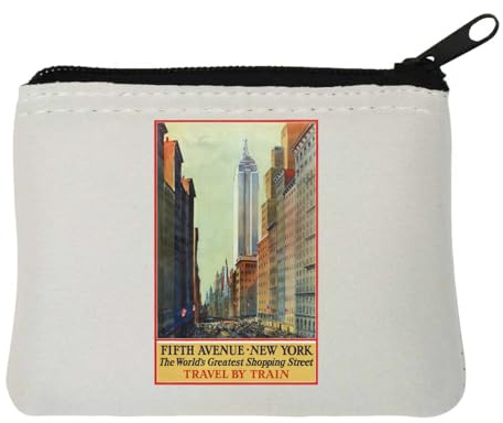 Fifth Avenue New York Rétro USA Travel Poster Porte-monnaie en néoprène Blanc 10 x 11 cm, blanc, Taille unique