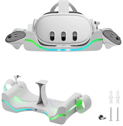 Wall Mount Charging Dock for Quest 3 with 7 Colors Breathing Light,Fast Magnetic VR Charging Station for Quest 3,Mcbazel Charging Station Stand for Quest 3 Headset Only