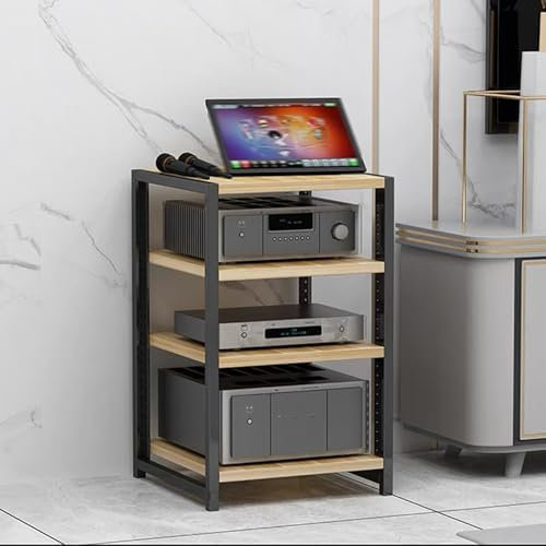 GUAWJRZDP Rack Audio, Rack Hi Fi con Ripiani Regolabili, Cabinet Audio Hi Fi Aperto, Mobile Stereo Hi Fi Rack Hi Fi, Mobile Stereo Hi Fi for Soggiorno, Gioco, Sala Di Registrazione(Wood Color,4-tier)