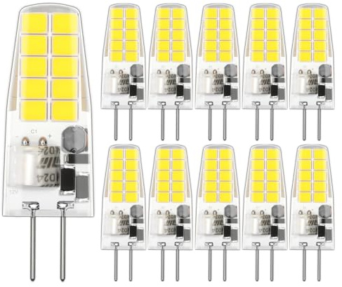 LUTW G4 LED Kaltweiß, AC/DC 12V 2W G4 LED Lampen Ersetzt für 20W Halogenlampen, 6000K 200LM Stiftsockellampe G 4 Glühbirnen, Nicht Dimmbar, Kein Flackern, 10er Pack