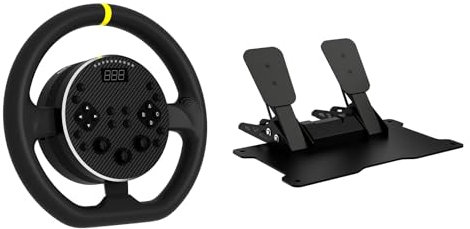 Racing Steering Wheel, Leather Wheel Cover + Desk Mount, Pressure Sensitive Operation, Magnetic Paddle Shifters, PC High Performance Operation - Black (ePedal C5-3-piece set)