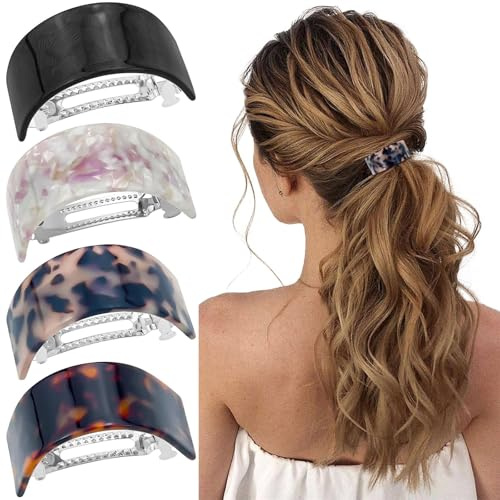 Lot de 4 pinces à cheveux en forme de coquillage de tortue pour queue de cheval, demi-cercle, fermeture à pression française, pince à ressort en métal, accessoires de cheveux élégants pour femme