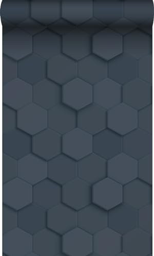 Origin papier peint hexagone 3d bleu foncé 53 cm x 10.05 m Wallcoverings