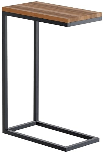 CLP Beistelltisch Manteo aus Eichenholz, eckiger Nachttisch, Sofatisch mit pulverbeschichtetem Metallgestell und Bodenschonern, Größe:46x25x67 cm