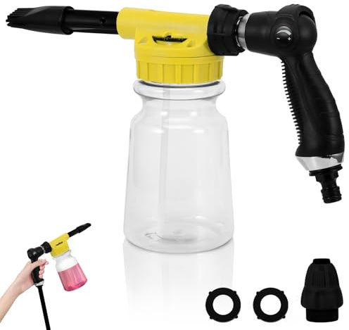 Youool 2 in 1 Schaumpistole Autowäsche 1000ml Einstellbar Schaumlanze | Auto Cleaning Foam Gun Schaumkanone Gartenschlauch Anschließen zur Reinigung von Auto-und Motorradgärten Verwendet (Gelb)