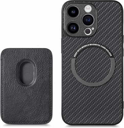 FAOMSEBS for iPhone 16 Pro Max Case Magsafe, with Magnetic Wallet & Card Holder (Carbon Fiber Texture)[Stable Magnetic] [10Ft Drop Tested] Shockproof for iPhone 16 Pro Max Wallet Case 6.9'' Black
