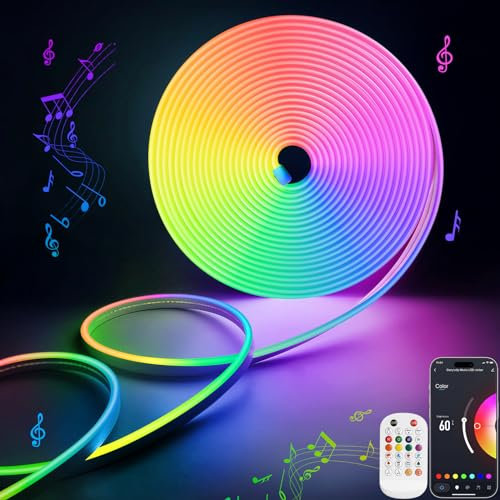 Lamomo LED Strip 3 m, RGBIC Neon LED Streifen mit Warmweiß Mode, LED Leiste Regenbogeneffekt, APP und Fernbedienung, Musik Sync, Wasserdicht Schlauch Flexibel für Zuhause, Schlafzimmer, Wand Deko
