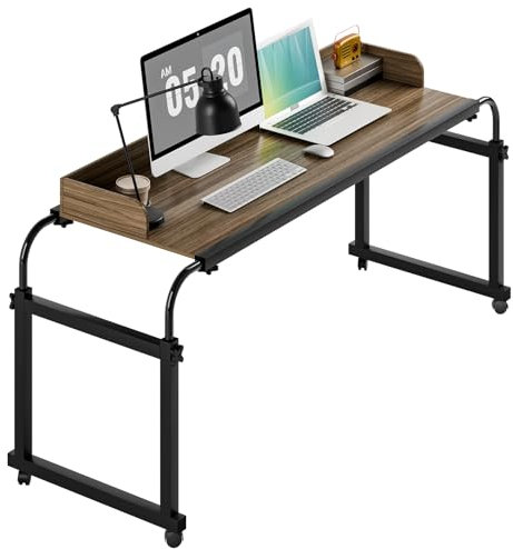 gihusrzx 40cm Overbed Table Overbed Desk with Baffle, Cup Holder, Length Height Adjustable Over Bed Desk King Queen Bed Table Overbed Laptop Table Over Bed Table with 360 Degree Wheels 140 cm