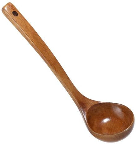 Cuchara de madera de 28 cm de longitud, mango largo natural, cuchara de madera, cuchara de sopa