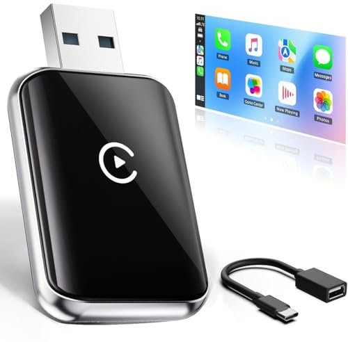 Adaptateur Carplay sans Fil pour iPhone,Convertir Carplay Filaire en san Fil,clé USB CarPlay,Plug-and-Play USB Carplay Adapter Filaire à sans Fil,adapté à l'iPhone iOS 10+ et aux Voitures avec carplay