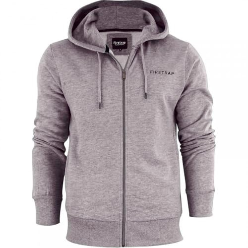 Firetrap Original Mens Designer Classic Full Zip Thru Hoodie Hooded Sweatshirt Jacket Jumper Light Grey XXL