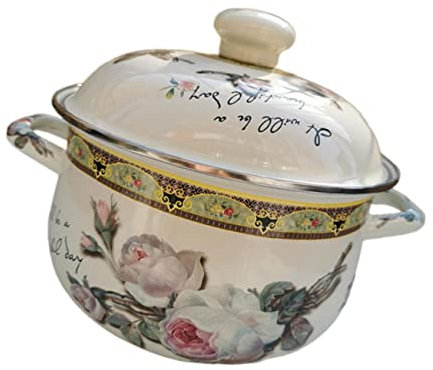 CHICAMPERA Emaillierter Suppentopf Verdickter Doppel Ohr Kochtopf Flacher Boden 22cm Praktisch Und Stabil Für Haushalt Und Küche