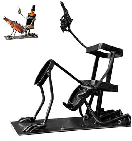 Skull Coke and Wine Bottle Stand, Metal Skull Skeleton Bar Decor for Whiskey, Perfect Companion for Wine Bottles and Beverage Bottles Unique Funny Creative Man Prank Gift Holder (1 item,A)