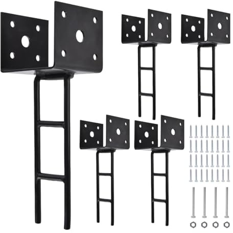 KiBcsLic 4Pcs U Shape Concrete Post Anchor Pergola Deck Bracket Easy Installation Ground
