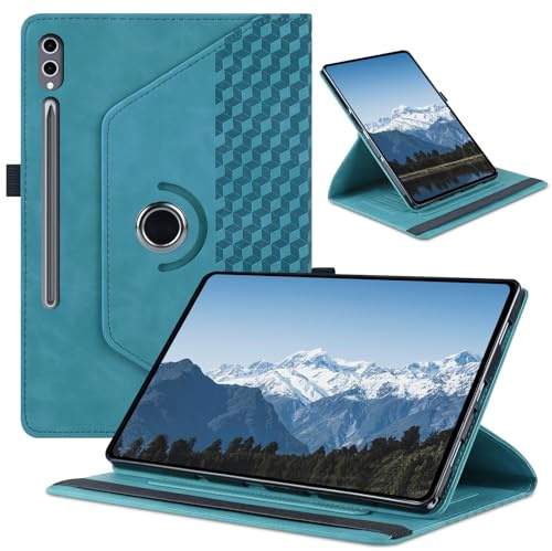Coque Rotative pour Samsung Galaxy Tab S10 Plus/S9 Plus et Tab S9 FE Plus 12.4 Pouces (2024/2023) avec S Pen Porte-Stylet, PU Cuir Étui Rotatif à 360 Degrés Tablette Housse Protection, Bleu