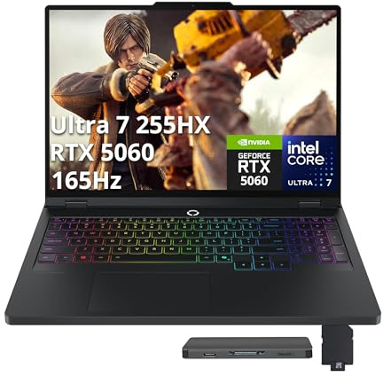 Lenovo Legion Pro 5i Ordinateur portable de jeu WQXGA OLED 165 Hz, Intel Ultra 7 255HX, GeForce RTX 5060, 64 Go DDR5, 4 To SSD, clavier rétroéclairé RVB 24 zones, WiFi 7, Win 11 Pro, noir, ensemble