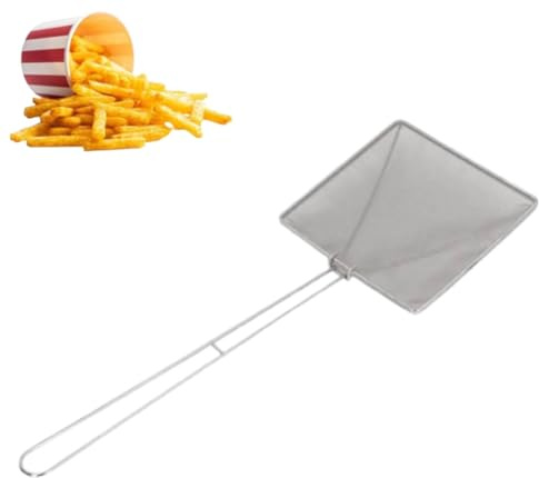 Écumoire carrée à mailles fines, cuillère à fente, passoire en acier inoxydable, louche à frire, écumoire d'huile, cuillère à friteuse avec long manche pour la cuisine