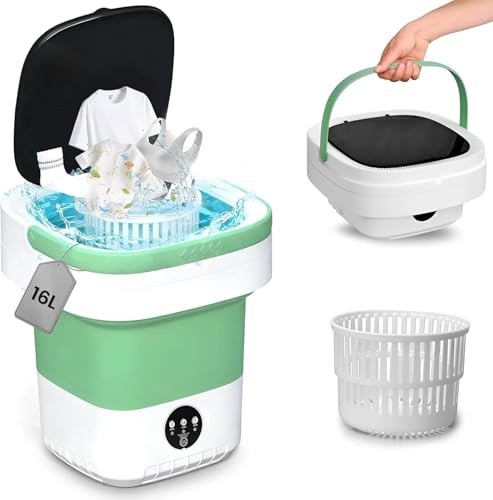 16L Portable Washing Machine with Spin Basket 3 Wash Modes Timer - Deep Cleaning Collapsible Mini Washer Small Washing Machine - Portable Clothes Washer for Apartment Travel Camping Dorm Hotel Home