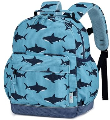 VASCHY Kindergartenrucksack Cord für Jungen 2-4 Jahre, Kinder Rucksack Schulranzen Leicht Wanderrucksack Schulrucksack mit Brustgurt für Kita,Reisen,Alltag,Blauer Hai