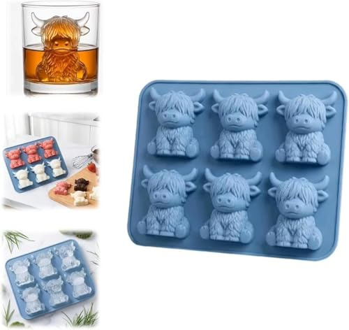 Mini-Hochlandkuh-Eiswürfelform, 3D-Kuh-förmiges Flexibles Silikon-Kühlwürfel-Herstellungswerkzeug Für Schokolade, Süßigkeiten, Gelee, Hausgemachte Leckereien, Wiederverwendbare Einfache Freigabe