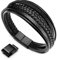 murtoo Bracelet Homme Cuir Véritable Bracelet et Acier Inoxydable Cuir pour Les Hommes(Noir avec Joint magnetique,22.5)