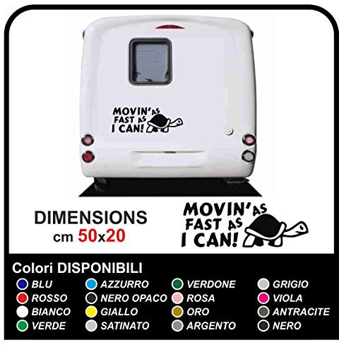 Kit 2 Adesivi camper - Movin'as fast as i can Tartaruga - adesivi simpatici per camper e roulotte (NERO OPACO)
