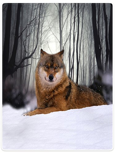 Violetpos Dick Decke Weich Wärme Gemütlich Flanell-Fleece Sofadecke Deckeldecke Wald Mit Schnee Bedeckt Wolf Hund Tarnung Tier 150 x 200 cm