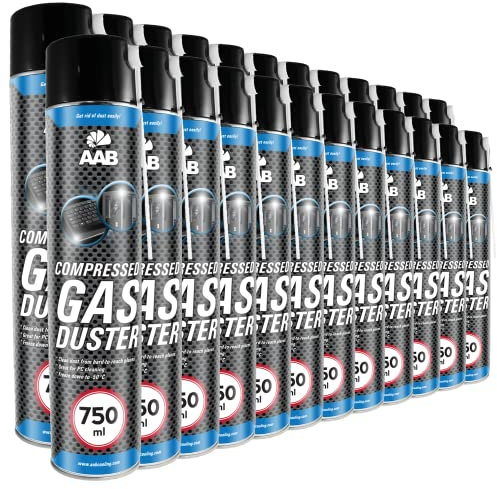 AAB Reinigungsspray 24 x 750ml, Druckluftreiniger, Druckluft Für Keyboard, Bildschirmen, Spielekonsolen, Kopierer, Computergehäuse, Air Duster, Luft-Druck, Reiniger, Pressluft