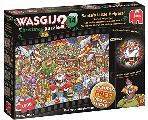 Jumbo 19162 Wasgij Christmas 14 – Der kleine Helfer des Weihnachtsmanns (inklusive 1000-teiligem Puzzle), Mehrfarbig