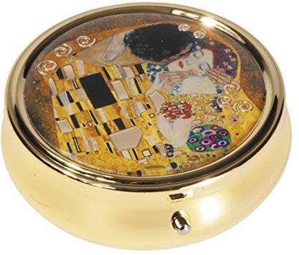 Fridolin Pillendose Gustav Klimt - Der Kuss für Tabletten, rund, aus Metall; Maße ca. 6 x 2,1 cm