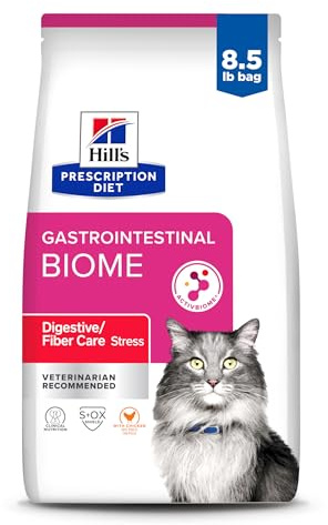 Hill's Prescription Diet Gastrointestinal Biome Stress Digestive/Fiber Care Dry Cat Food, Chicken, 8.5 lb. Bag