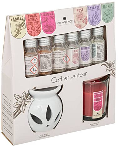 Atmosphera - Coffret senteur - brûle - parfum - 6 huiles - bougie fruits rouges
